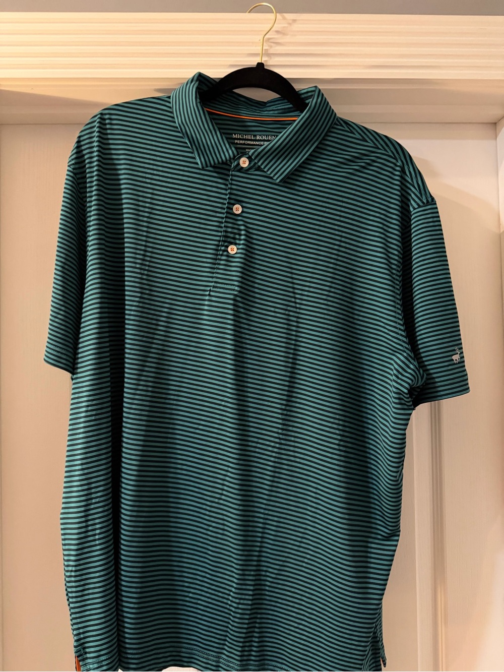 Michel Rouen- Teal Striped Men's Golf Polo